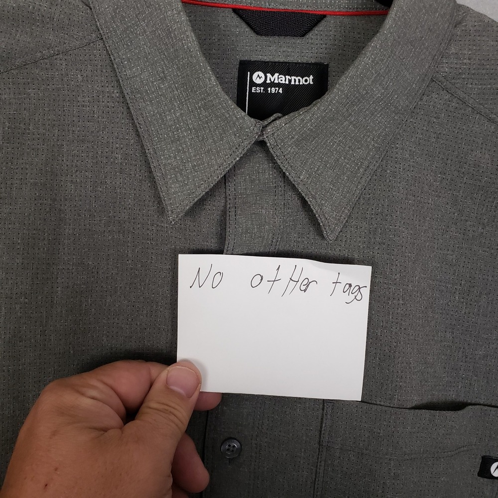 Marmot Aeroba Short Sleeve Button Up Gray Office Travel Minimalist Size L - Picture 8 of 9